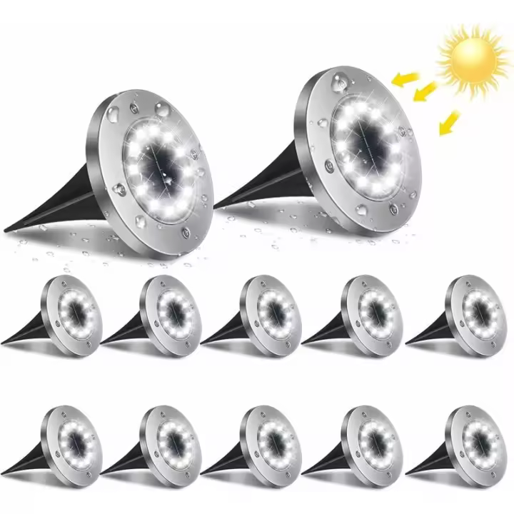 Lámpara solar para exteriores de 12 LED, 12 piezas de luz de suelo para jardín, iluminación de 6000 K, lámpara solar impermeable IP65, foco empotrado para camino, terraza, patio subterráneo [Clase energética A+++] - 1