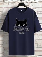Camiseta De Verano Para Hombre 100% Algodón Suave Y Transpirable Con Estampado De Gato Casual Deportiva Corta Manga Redonda Cuello Redondo - details 4