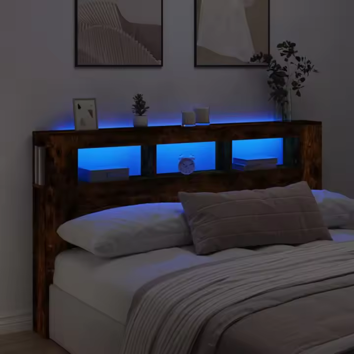 vidaXL Cabecero LED madera ingeniería roble ahumado 180x18,5x103,5 cm - 1