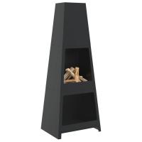 vidaXL Chimenea de exterior con leñero y diseño de torre acero negro - details 2