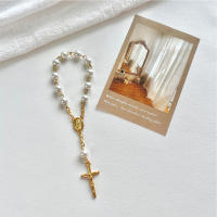 Pulsera De Perla De Vidrio Para Bebé 6/8mm Rosario Mini Cruz Cadena De Dedo Religiosa Regalo Eucarístico Unisex Clásica - details 2