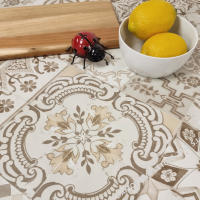 Mantel PVC, Mantel de hule lavable, Modernos, Para mesas, Comedor, Tapete de cocina, Hule para tabla rectangular, Azulejo, Azulejo mosaico, Cerámica,  Azul grisáceo, Ocre claro, Azul 4L7 - details 0