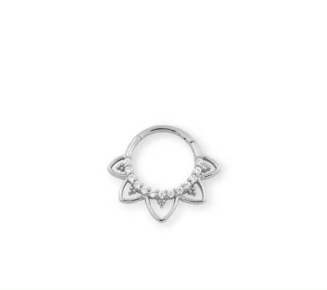 Septum Clicker de Plata con Cristales, Diseño de Flor, 10 mm, Cierre a Presión (SE VENDE POR UNIDAD), Ref: CHP153675A - 1