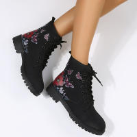 SP Botas Martin with estampado 3D de nuevo, BOTAS Cortas de Tacón Bajo with Cordones para Mujer, BOTAS de cuero de mujer de gran tamaño, BOTAS De Tubo bajo para Mujer. - details 2