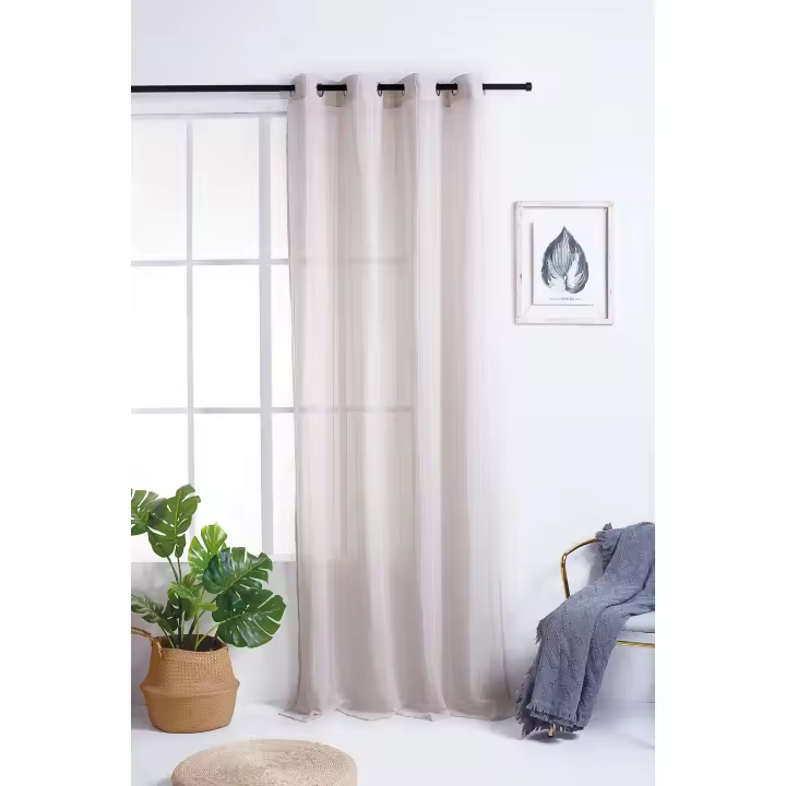 Cortinas de lino poliéster con diseño de rayas vertil 150x260cm. Decoración del hogar y la oficina. - 1