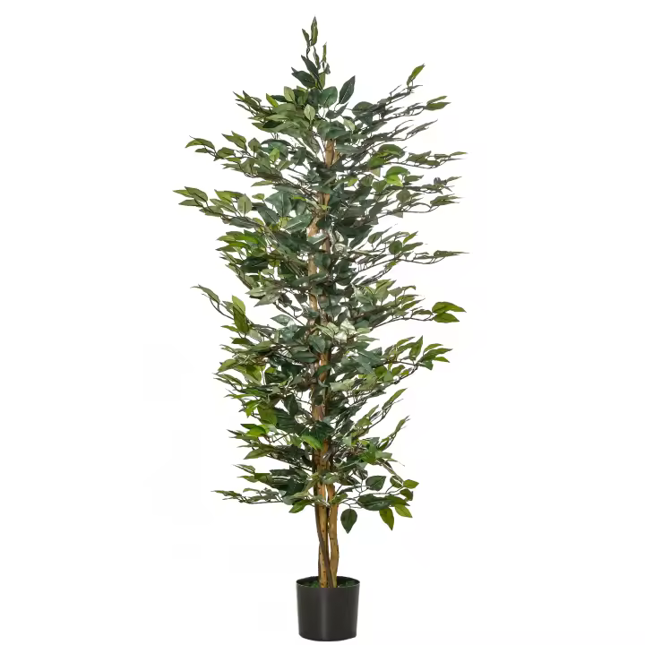 HOMCOM Planta Artificial Higuera en Maceta Altura 150 cm con 1008 Hojas Realistas en Maceta de Cemento Árbol Falso Interior y Exterior para Decoración Salón Oficina Verde - 1