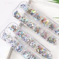 1 Caja De 12 Cuadrículas De Brillo Holográfico Uñas Secuencias Esparkly 3D Delgadas Con Mariposas Redondas Y Geométricas Decoraciones De Tela De Brillo Para Uñas - details 2