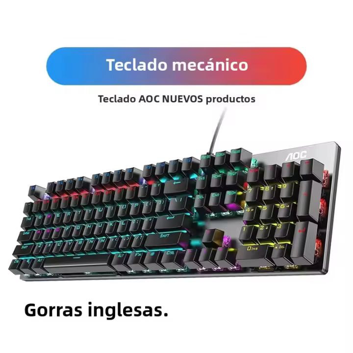 Teclado Mecánico GK410 De 104 Teclas Panel Metálico Luz RGB Verde Negro Té Juegos Completo Sin Impacto Para Computadora - 1