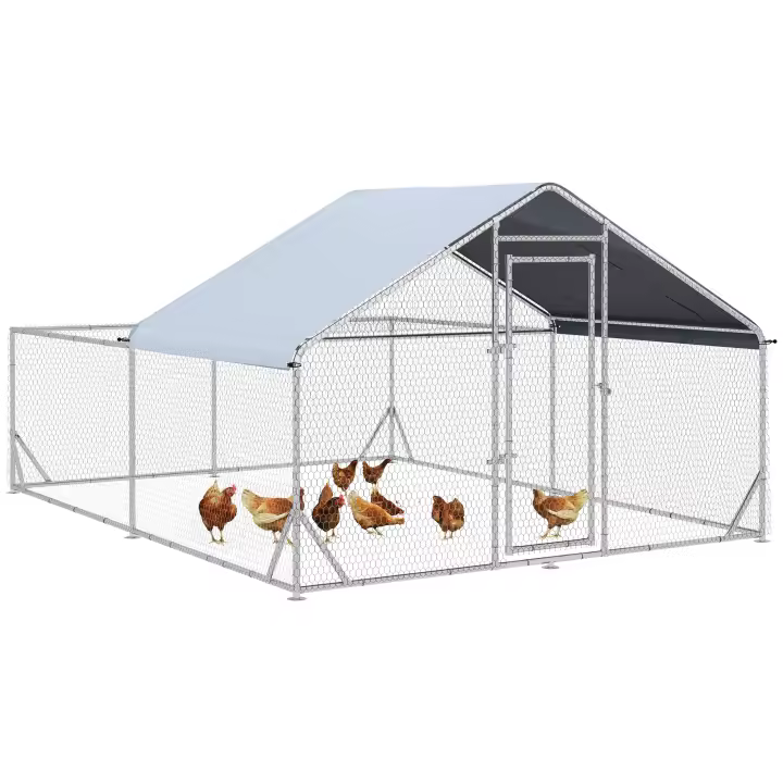 PawHut Gallinero para exterior, 400 x 300 x 195 cm, jaula para pollos, gallinero con techo protector solar, cerradura, gallinero para gallinas, conejos, acero, plateado - 1
