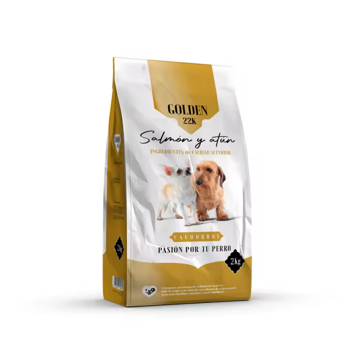Pienso Golden 22k Salmón y Atún para Perros Cachorros - Alimento Rico en Omega 3 y 6 - Comida Seca para Perros Cachorros con Salmón y Atún - Promueve un Peso Saludable y Mejora la Digestión la Piel y el Pelaje - 1