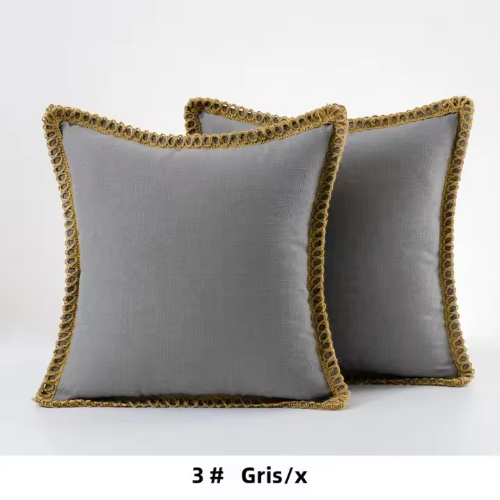 Cubiertas De Almohada De Lino Y Algodón 1/2pcs Con Borde Tricotado Y Volante Para Cojín De Tiras De Lino Estilo Rústico Para Hogar - 1