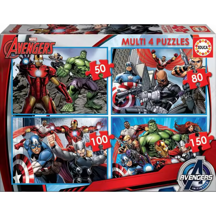Educa  Multi 4 Puzzles Junior Puzzle Infantil Avengers, Marvel de 50,80,100 y 150 Piezas. + 5 años Educa 16331 - 1