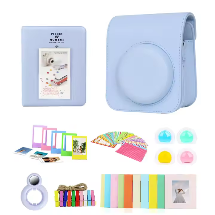 Bolsa de Cámara de Cuero con 7 Partes para Fujifilm Instax Mini 12 Funda de Protección de 64 Bolsos with Marco de Foto, Espejo de Auto-retro, Filtros de Lente - 1