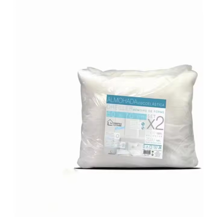 ARISE SHOP-Set 2 Almohada Eco Basic 45x60 CM Tejido100%POLIESTER  Set 2 ,Almohada soft  50x70cm,rellono 100% placa de fibra + espumas trituradas ,Pack 2 Almohada Viscoelástica 45x60 CM - 1