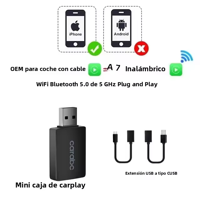 Adaptador Wireless CarPlay Mini Boquilla Plug And Play Conectividad Rápida WiFi Universal Para Audi VW Skoda Kia Honda Toyota Ford OEM Coche - 1