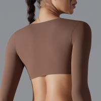 Yoga manga larga ajustado Sexy transpirable secado rápido deporte sujetador gimnasio Push Up a prueba de golpes alta intensidad Pilates ropa mujeres - details 8