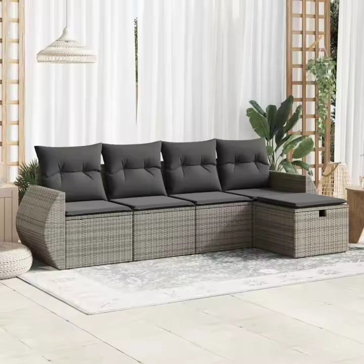 vidaXL Juego de sofás jardín con cojines 5 pzas ratán sintético gris - 1