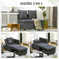 HOMCOM Sofá Cama 3 en 1 Sofá Cama de 1 Plaza con Respaldo Ajustable Sillón Cama Individual con Almohadas para Dormitorio Sala de Estar Apartamento Azul - details 3
