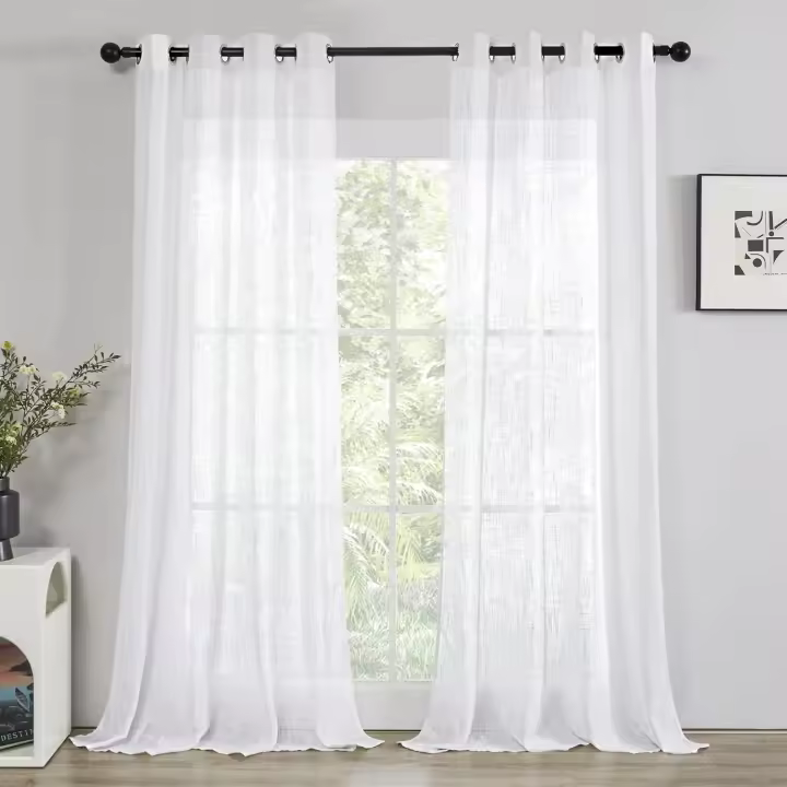 Deconovo Visillos Blancos de Lino con Ojales Cortinas Salon 2 Piezas 140x245cm Cortinas Dormitorio Semi Translucidas Visillos Efecto Lino de Color Liso con Ojales - 1