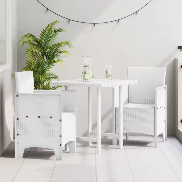 vidaXL Silla de Jardín Conjunto de 2 Blanco Estilo de Ratán Plástico - 1