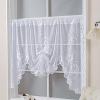 Cortina Corta Blanca Con Tres Flores Para Sala De Estar Cortina De Ventana Con Cuerda Para Sujetar Estilo Japonés Y Coreano 100% Poliéster - details 0