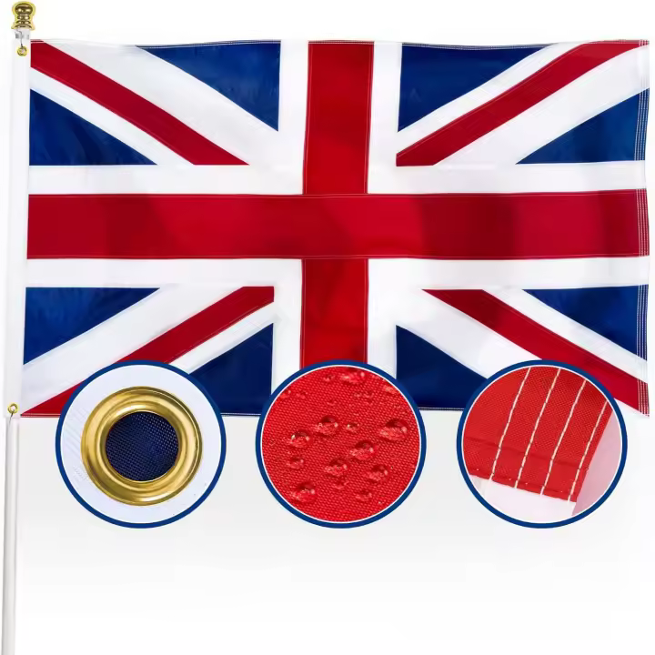 Bandera De Reino Unido Bordada 3x5FT 210D Nylon Con 4 Filas De Costura Y Ganchos Duración Y Color Vibrante Para Decoración - 1