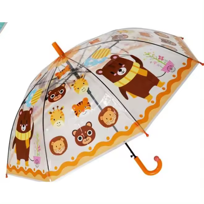 J.S ONDO Paraguas Transparente Bastón Plegable, 50cm Cerrado de NIÑO O NIÑA, Automático, 8 Varillas Resistente Al Viento,DIBUJO ANIMADO - 1