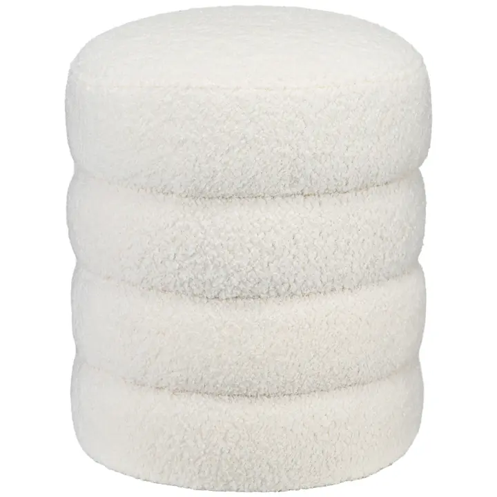 HOMCOM Taburete Reposapiés Redondo con Cojín de Asiento, para Salón, Dormitorio, Blanco Crema, Ø40 x 45 cm - 1