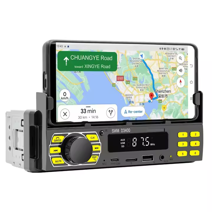Reproductor De Radio Para Coche 1Din MP3 Bluetooth USB TypeC TF AUX Con Soporte Para Teléfono Multimedia In-Dash 12V - 1