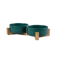Alfombra De Madera Para Perros Y Gatos Con Cuenco Doble De Cerámica Integrado Basin Para Comer Y Beber Protección Para Cuello De Pequeños Animales Anti-Derrame Feeder - details 9