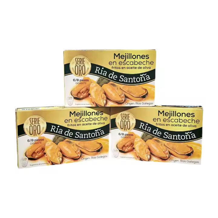 Mejillones en escabeche fritos en aceite de oliva 6/8 piezas, pack de 3 unidades. Ria de santoña - 1