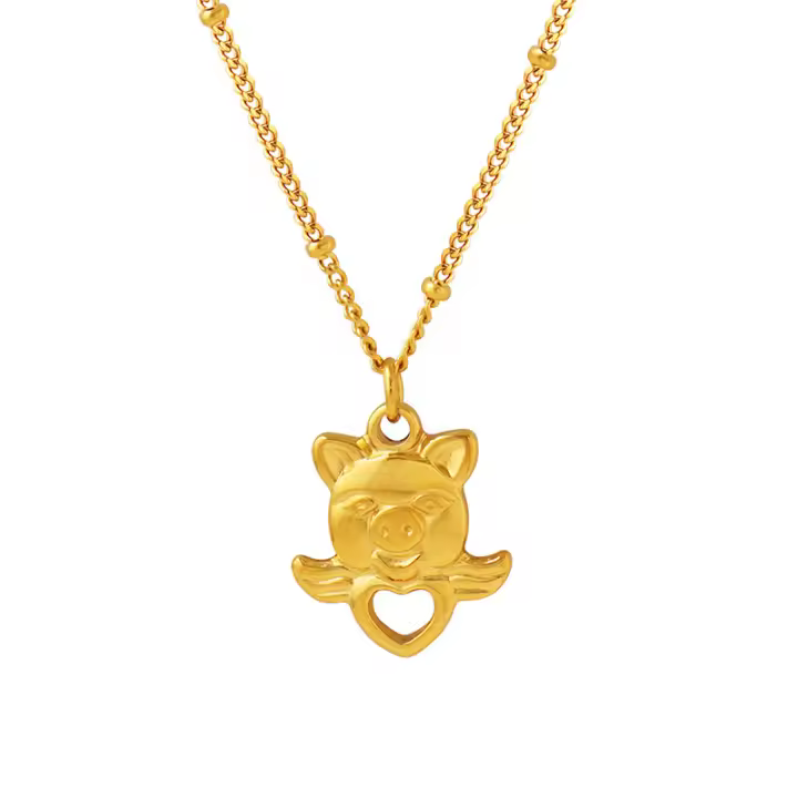 Encanto 1 Uds. Colgante de corazón de melocotón de amor de cerdo de la suerte de estilo chino, collar de acero inoxidable que no se decolora, joyería de cadena de clavícula - 1