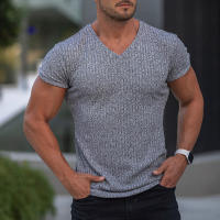 Camiseta De Hombre Con Cuello En V Y Manga Corta Para Fitness Y Gimnasio Verano Estilo Casual Color Sólido Moda Slim Fit - details 14