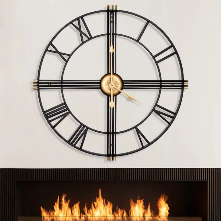 Reloj de pared Moderno de 50 cm, decoración de metal con números Romanos vintage, Negro color, Silencioso cases, decoración Modern para el hogar, perfecto para Sala de estar y dormitorio-50 cm - 1