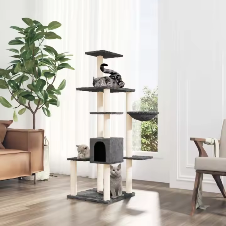 vidaXL RASCADOR PARA GATOS CON POSTES DE SISAL GRIS OSCURO 142 CM - 1