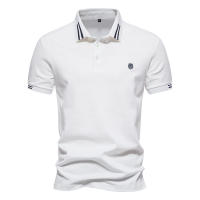 2024 verano nuevo estilo solapa tamaño europeo rayas decorativas algodón POLO camisa bordada casual hombres color sólido tops de manga corta - details 3