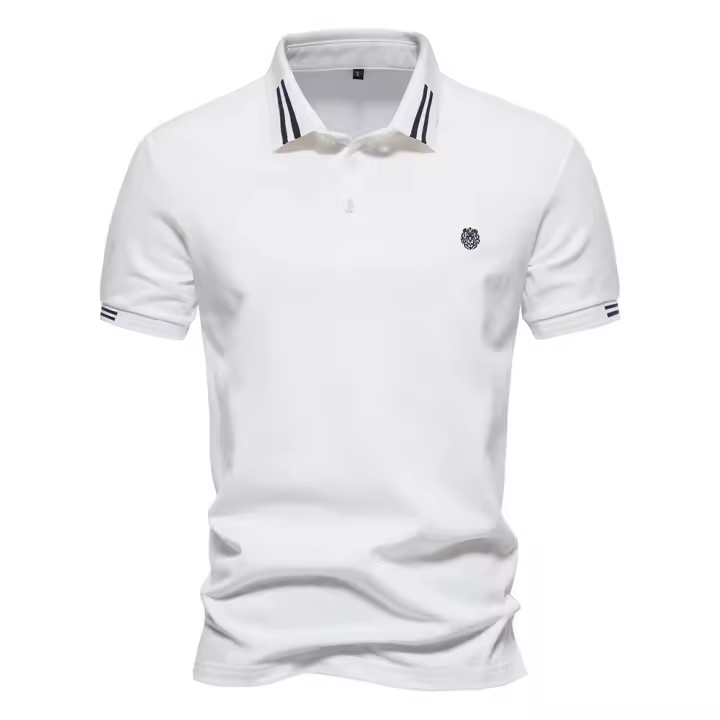 2024 verano nuevo estilo solapa tamaño europeo rayas decorativas algodón POLO camisa bordada casual hombres color sólido tops de manga corta - 1