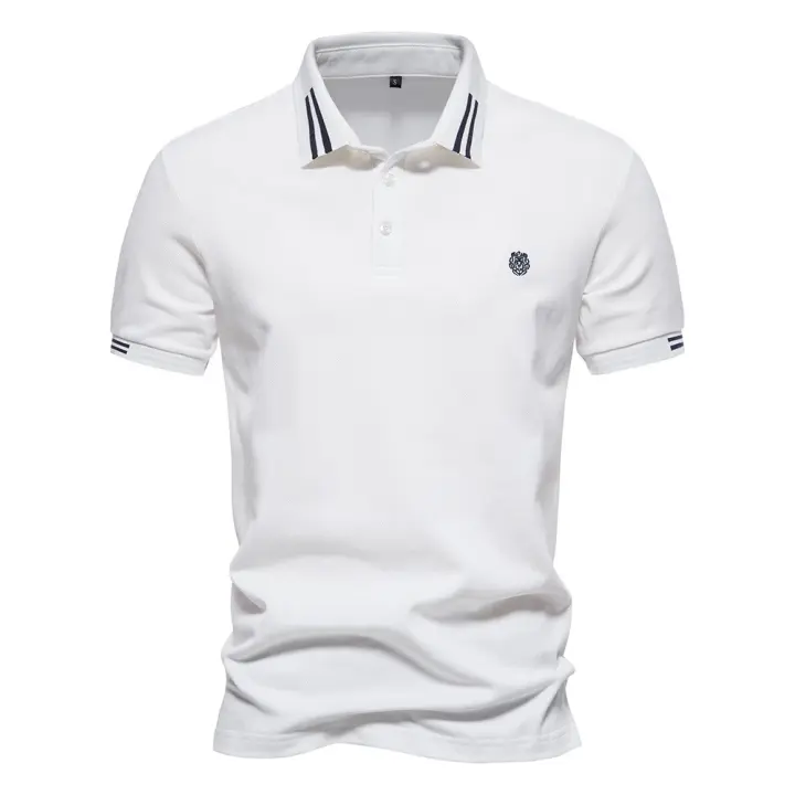 2024 verano nuevo estilo solapa tamaño europeo rayas decorativas algodón POLO camisa bordada casual hombres color sólido tops de manga corta - 1