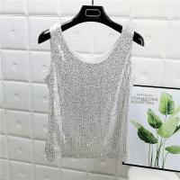 Chaleco De Noche Con Lentejuelas Para Mujer Estilo De Calle Blanca Brillante Poliéster Talla Regular Top De Verano 2022 - details 35