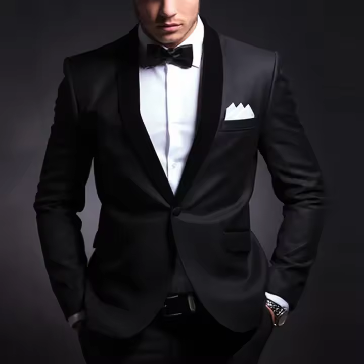 Traje De Boda Para Hombre Negro Elegante De Veludo Con Parche De Cuello Lápide Monodato Slim Fit Con Chaleco Y Pantalones Talla XS-5XL - 1