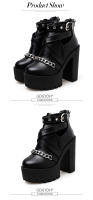 Botas De Tacón Bloqueado Para Mujer Con Decoración De Cadena Y Zapateado Redondo Color Sólido Con Cremallera Trasera Y Estrechas Al Estilo Gótico Moda Punk Con Cadena Y Hebilla - details 3