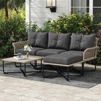 Outsunny Conjunto de Jardín de Ratán Sintético Juego de 5 Piezas Muebles de Jardín con 2 Sofás Esquineras 1 Sofá de Exterior 1 Taburete 1 Mesa de Centro y Cojines para Terraza Patio - details 1
