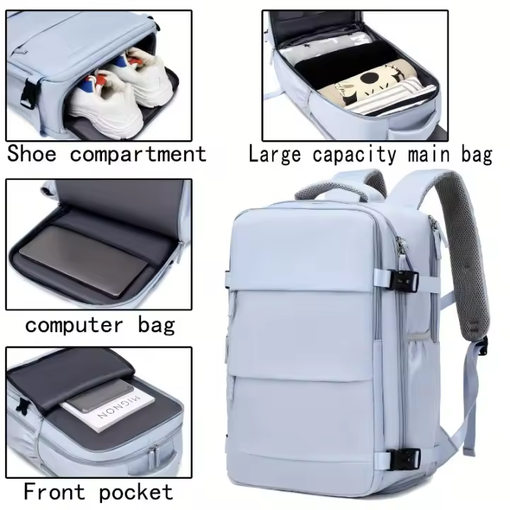 Mochila de viaje extensible de gran capacidad con compartimento para zapatos, espacio seguro para portátil y correas ajustables - 1