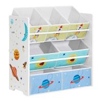 Estantería infantil con 7 cajas de tela, librería y organizador de juguetes, blanco, gris tórtola, 29,5x62,5x60 cm - details 0