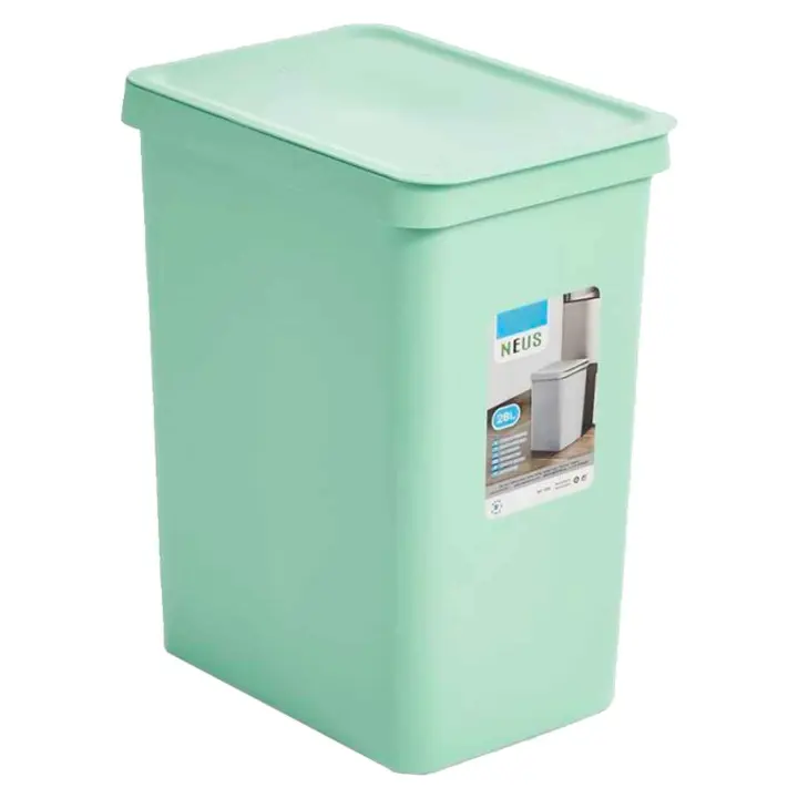 Tradineur - Cubo de basura rectangular con tapa - Fabricado en Plástico - Capacidad de 28 Litros - 44,5 x 35 x 25 cm - Color Pastel Aleatorio (Rosa - Verde) - 1