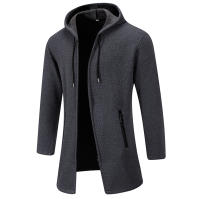 Chaqueta De Punto Para Hombre Con Capucha Y Forro De Plush Thicken Cardigan De Invierno Estilo Casual Cierre De Cremallera Manga Larga Color Sólido - details 4