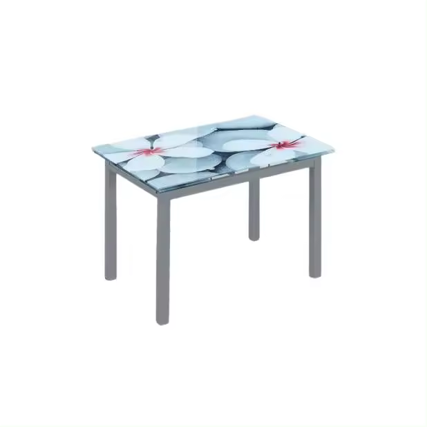 Mesa de cocina extensible con tapa de cristal con impresión de flores - 1