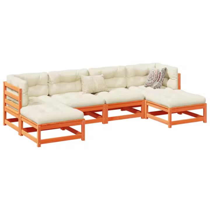vidaXL Juego de sofás de jardín 6 pzas madera maciza pino marrón cera - 1