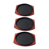 Plato De Hierro Fundido Con Base De Madera Tamaño Personal Redondo Para Asado En Casa Y Restaurante Accesorio De Cocina - details 0