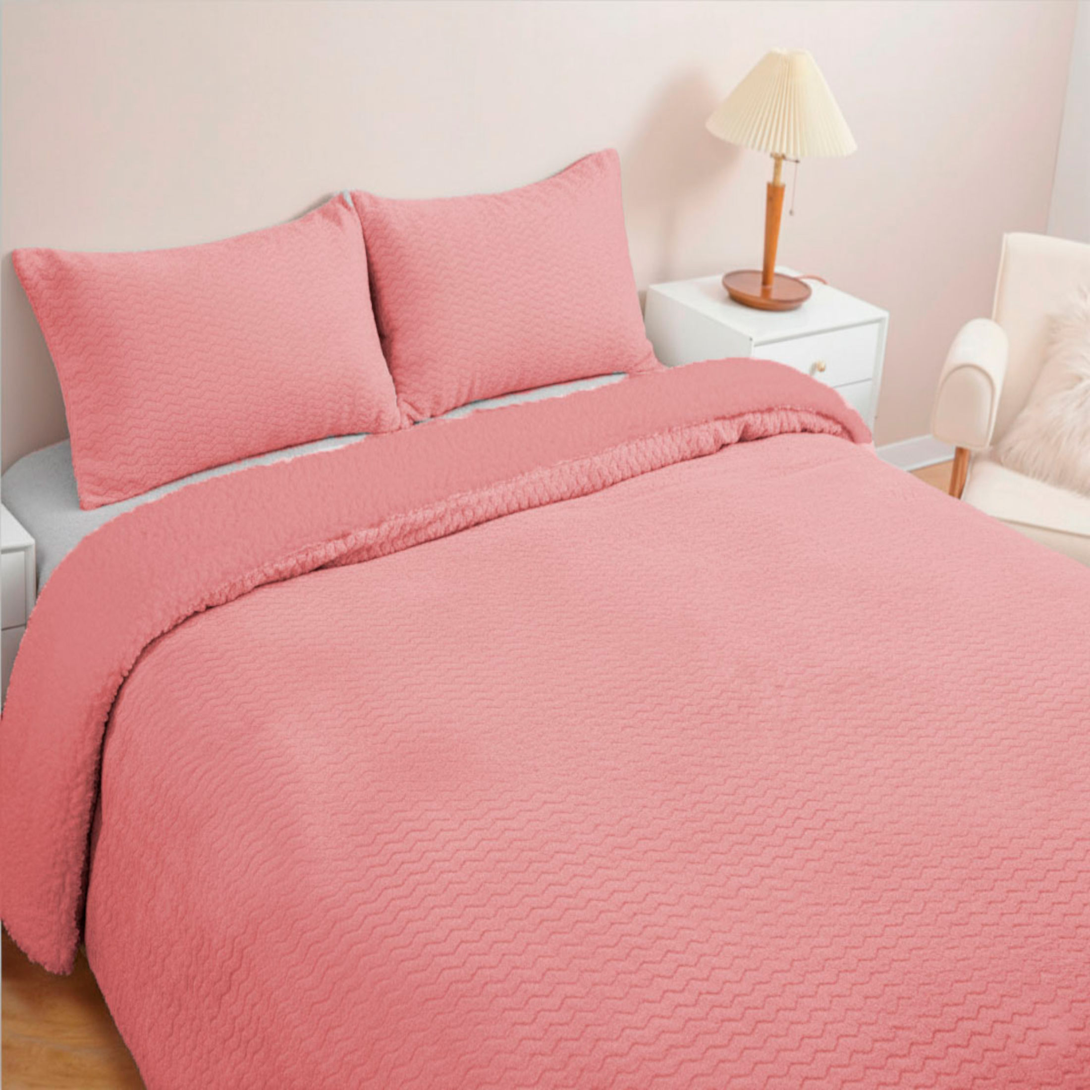 Vivid Torral - Edredón Borrego Zigzag Rosa Deluxe Tacto Terciopelo/Sedalina + Fundas De Cojines* Tacto Suave Calidez confort